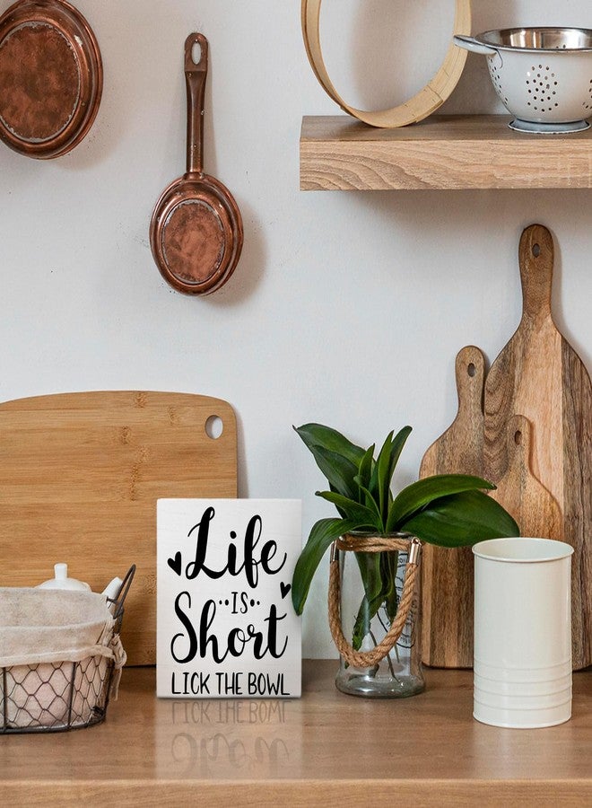 Nvotell Funny Kitchen Wooden Box Sign,Life Is Short Lick The Bowl Box Sign,Quotes Wood Sign For Kitchen Living Room Bedroom,Fall Sign Desk Decor,Housewarming Gifts,5x5 Inch - Image 2